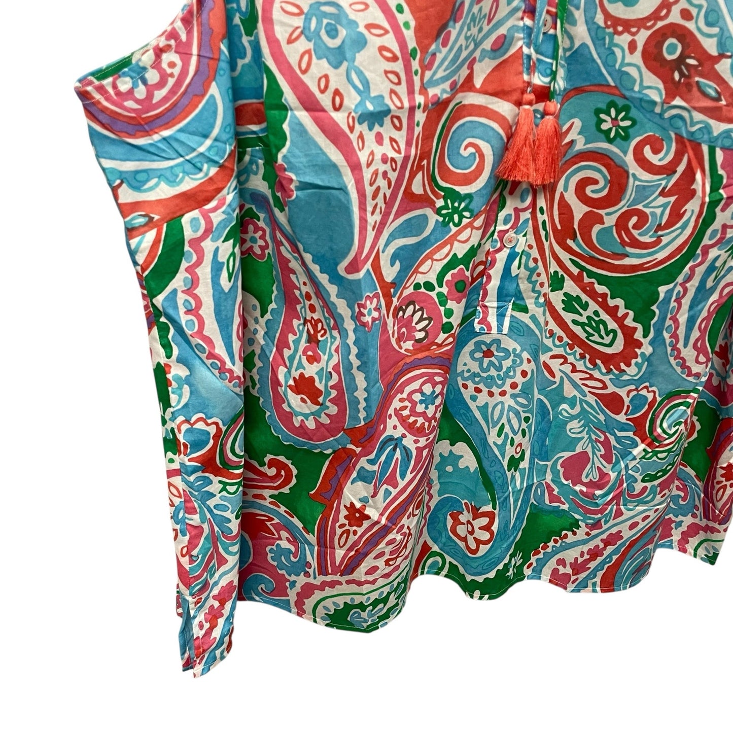 NWT Talbots Sleeveless Tassel Tie Front Multicolor Paisley Print Top Womens 2X