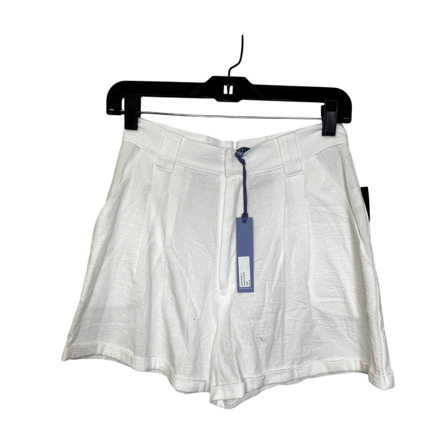 NWT Paradised White High Waisted Pleated Relaxed Cotton Shorts Womens Small