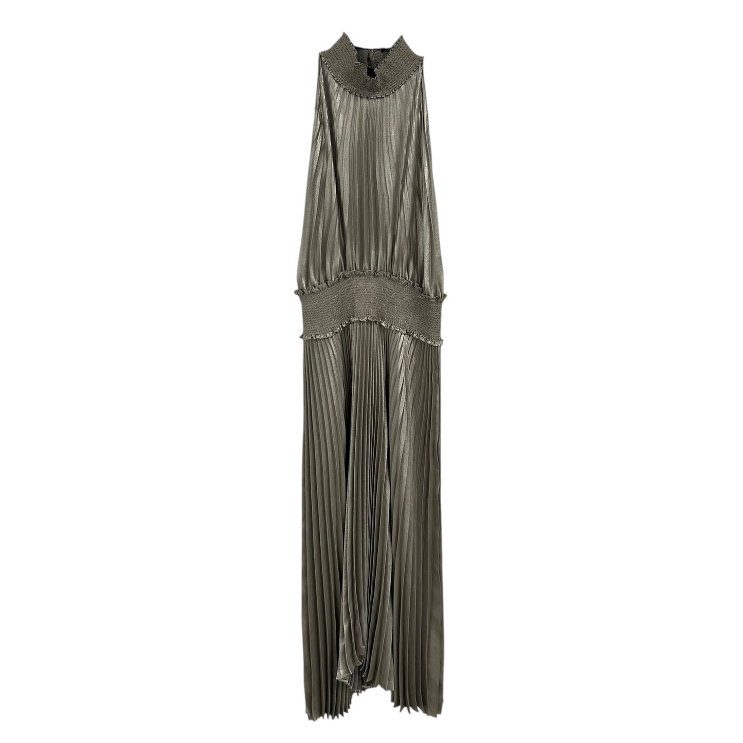 A.L.C. Metallic Antique Gold Renzo Pleated Sleeveless Midi Dress Womens 2