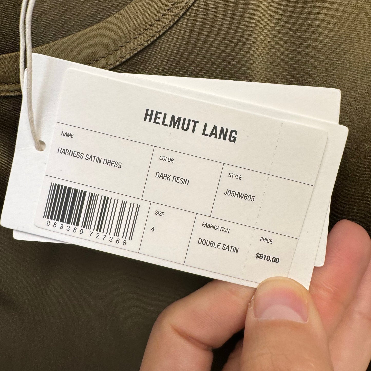 NWT Helmut Lang in Dark Resin Sleeveless Harness Satin Mini Dress Womens X-Small