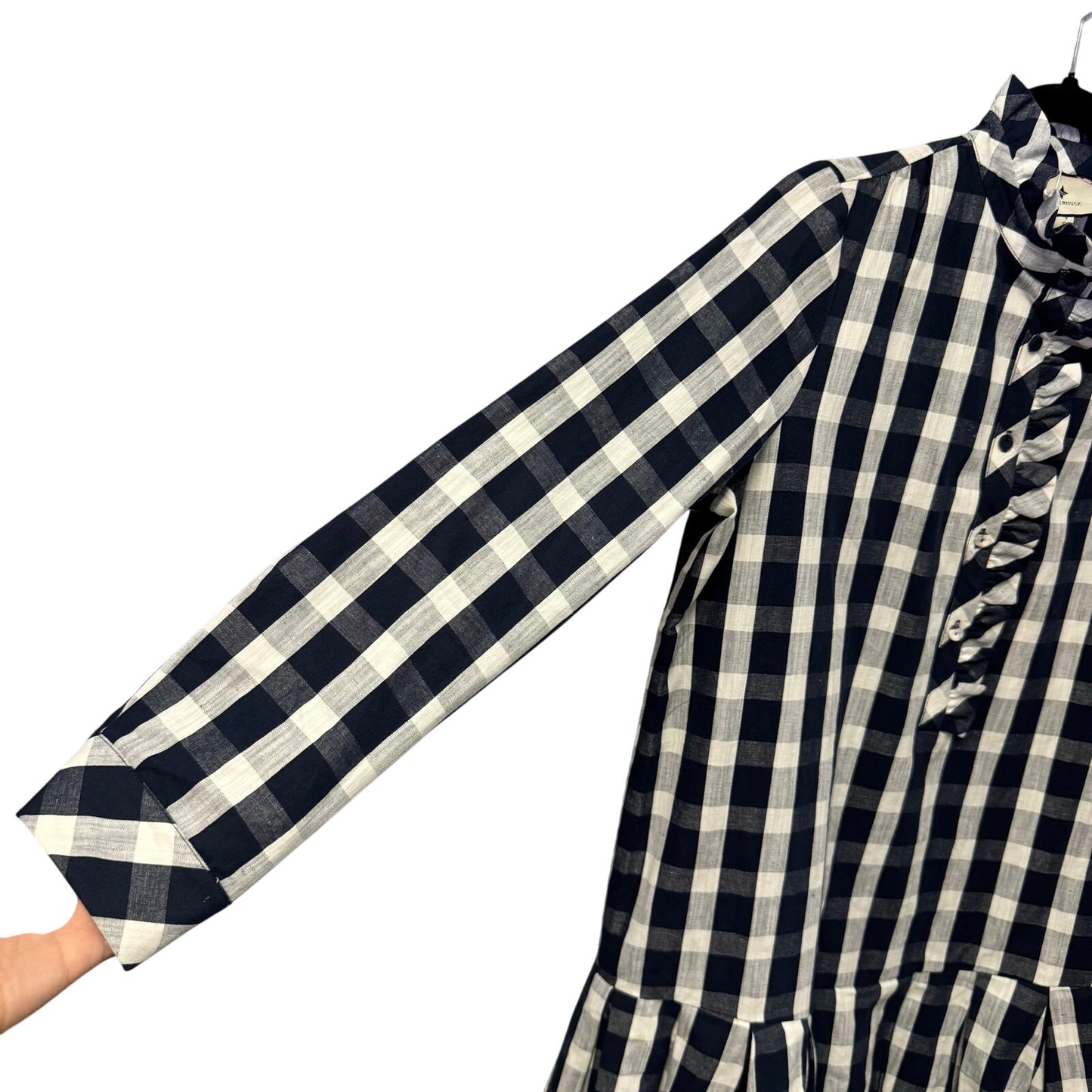 Tuckernuck Navy White Gingham Long Sleeve Linen Blend Tate Dress Womens Small