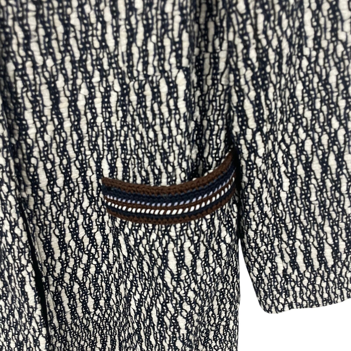 Tory Burch Button Front Boucle Tweed Coat Black Blue White Brown Womens 12