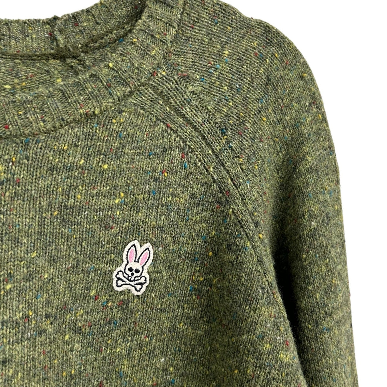 Psycho Bunny Green Lamb Wool Blend Long Sleeve Pullover Sweater Mens Medium