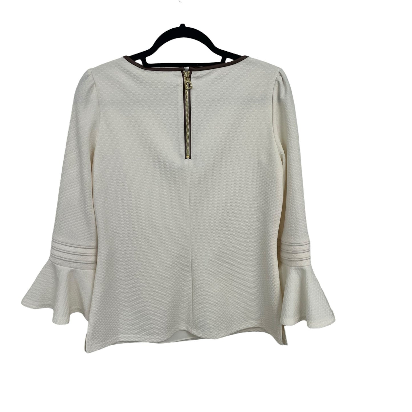 Sail to Sable Ivory Quilted Bell Sleeve Top Brown Faux Leather Trim Size Small