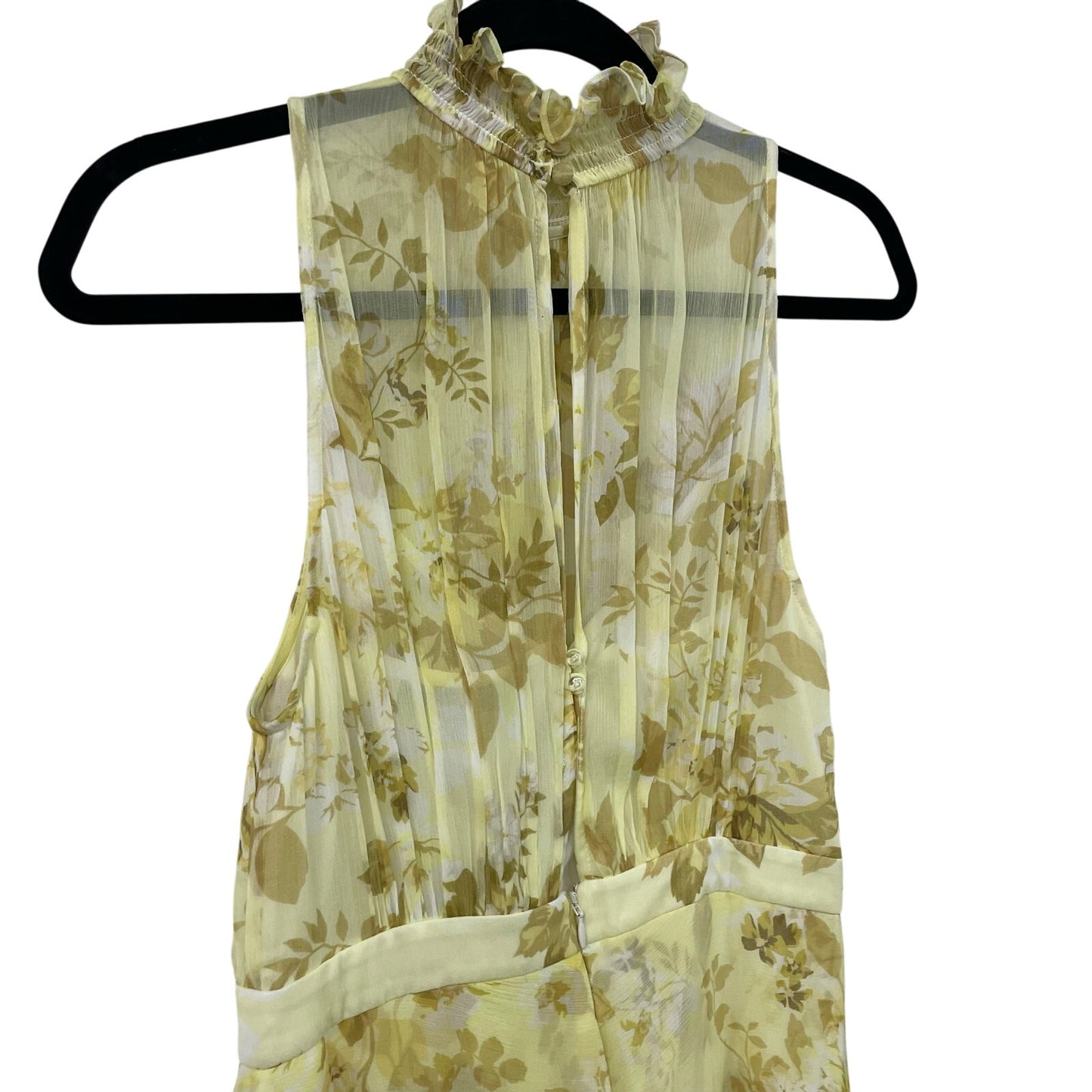 Shona Joy Light Yellow Floral Leticia Tiered Dress Mock Neck Midi Length US 4