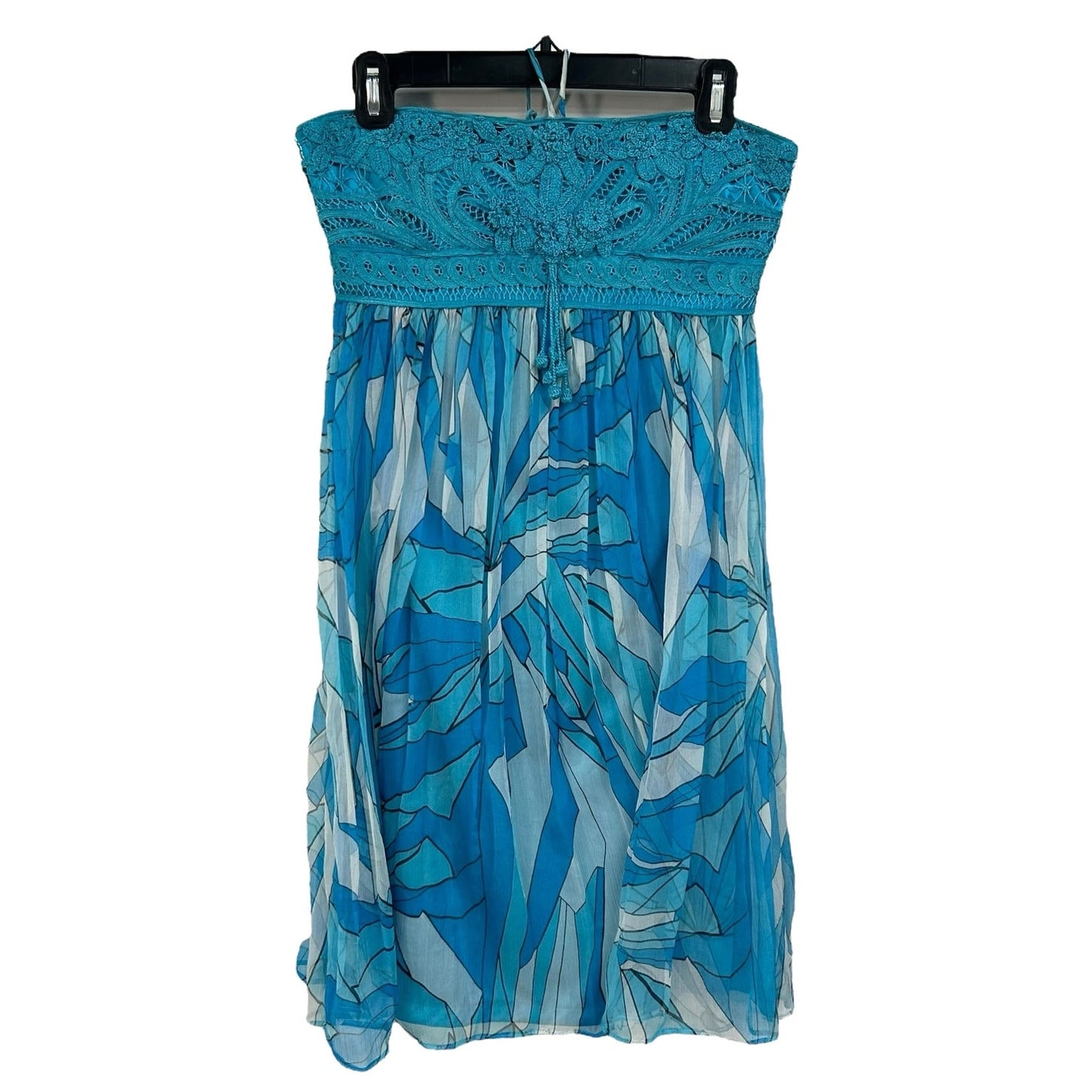 Issue Y2K Silk Blue Printed Embroidered Bodice Halter Mini Dress Womens Size 6