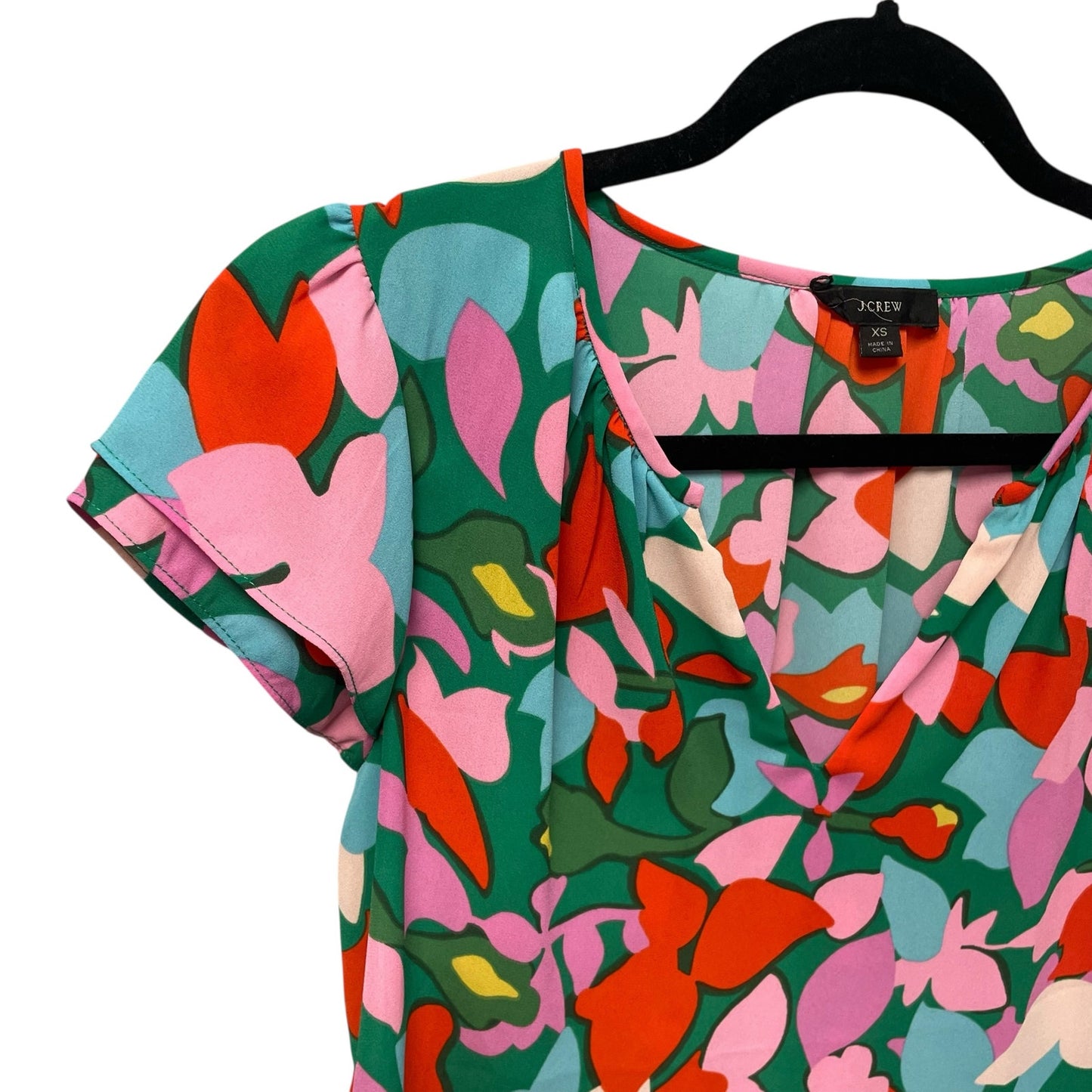 J. Crew Ruffle Cap Sleeve Split Neck Multicolor Floral Hanna Top Womens Size XS