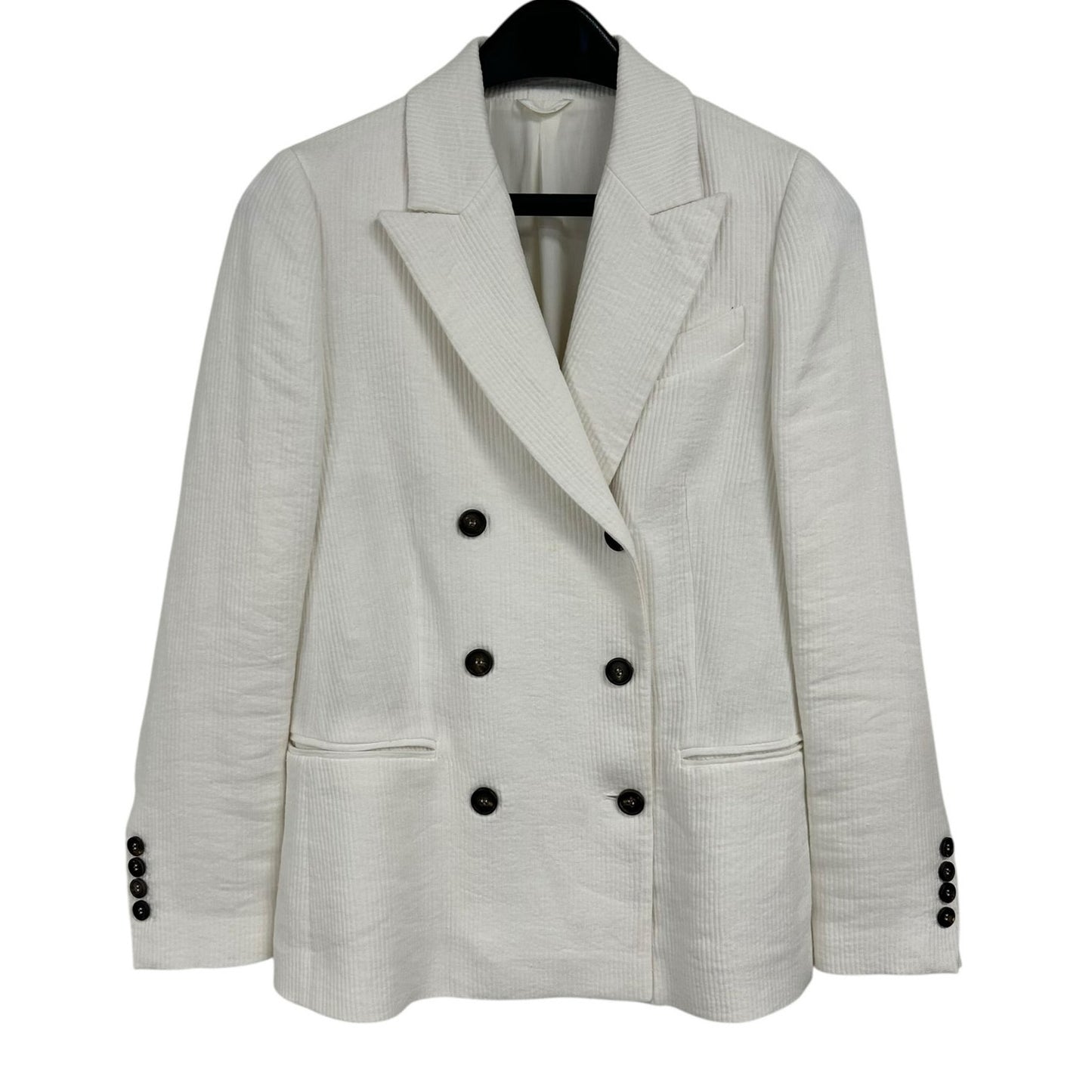 Brunello Cucinelli White Linen Blend Double Breasted Blazer Womens 38 / US 2