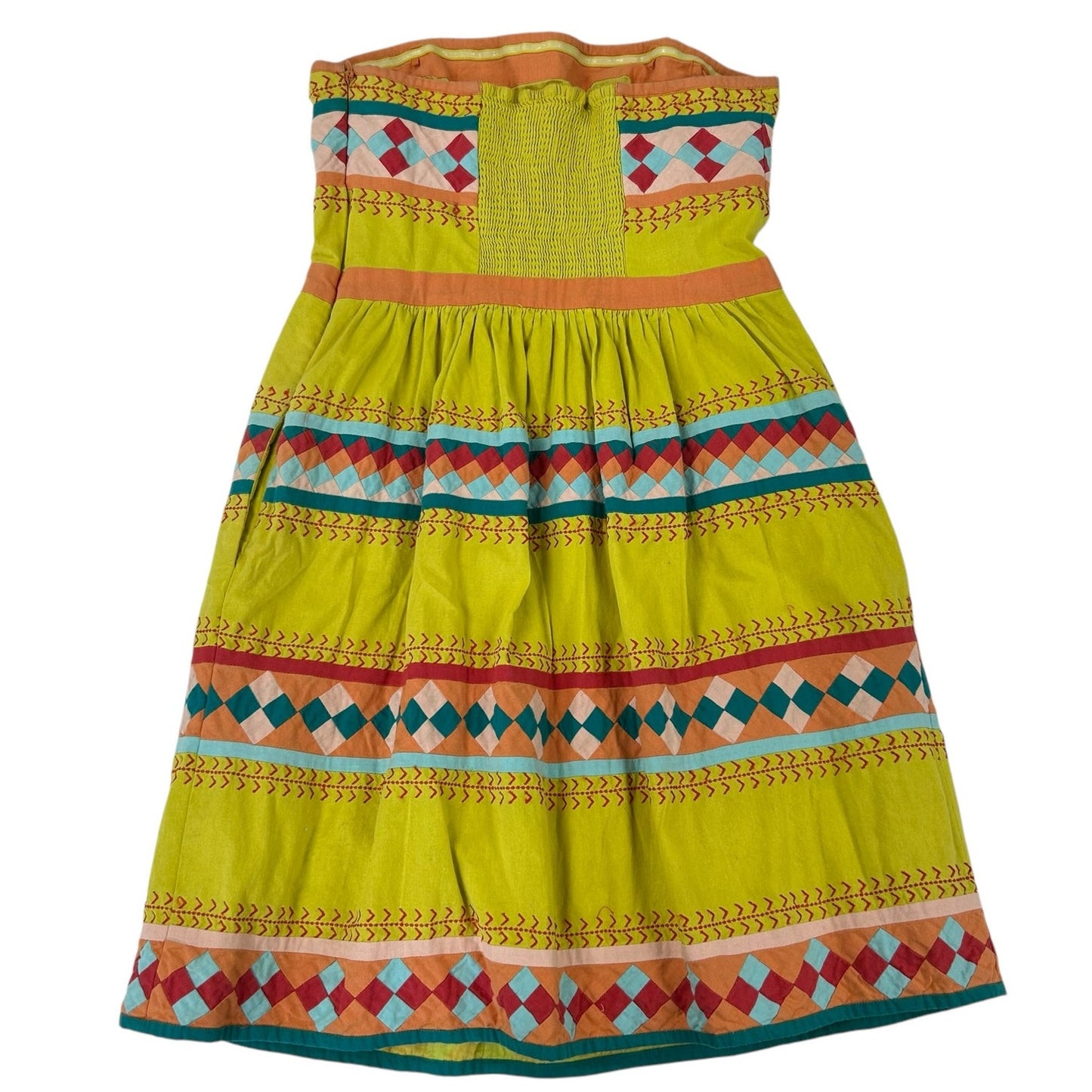 Leifsdottir Anthropologie Quilotoa Yellow Multicolor Strapless Dress Womens 10