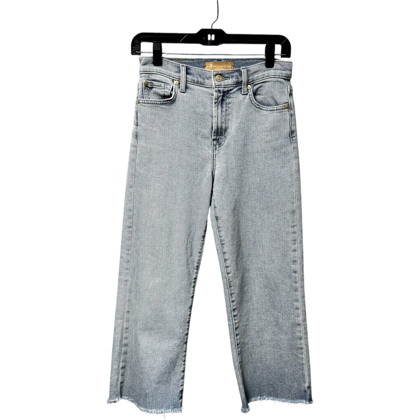 7 For All Mankind Light Wash High Rise Raw Hem Straight Denim Jeans Womens 26