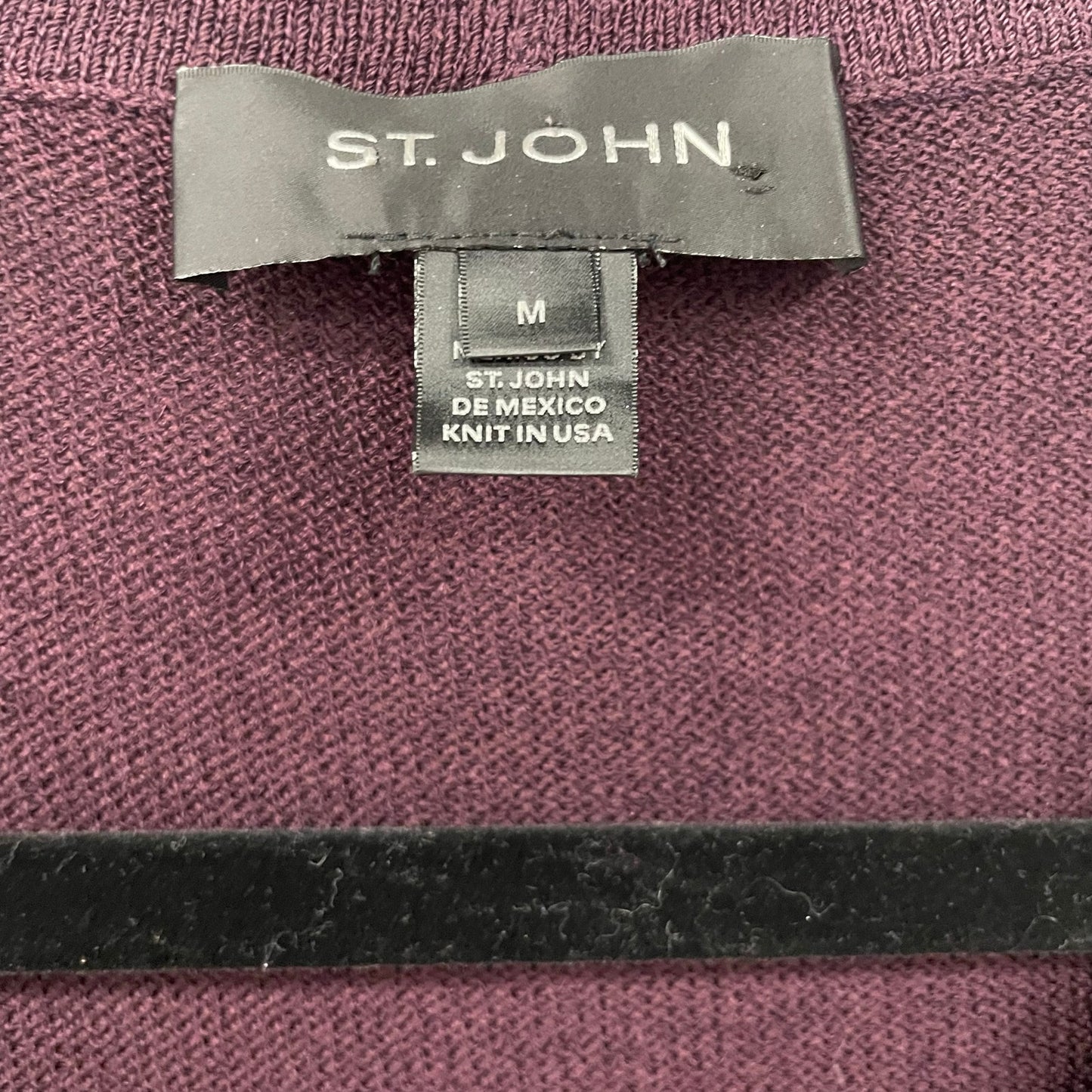 St. John Burgundy Purple Santana Knit Flower Button Up Cardigan Sweater Medium