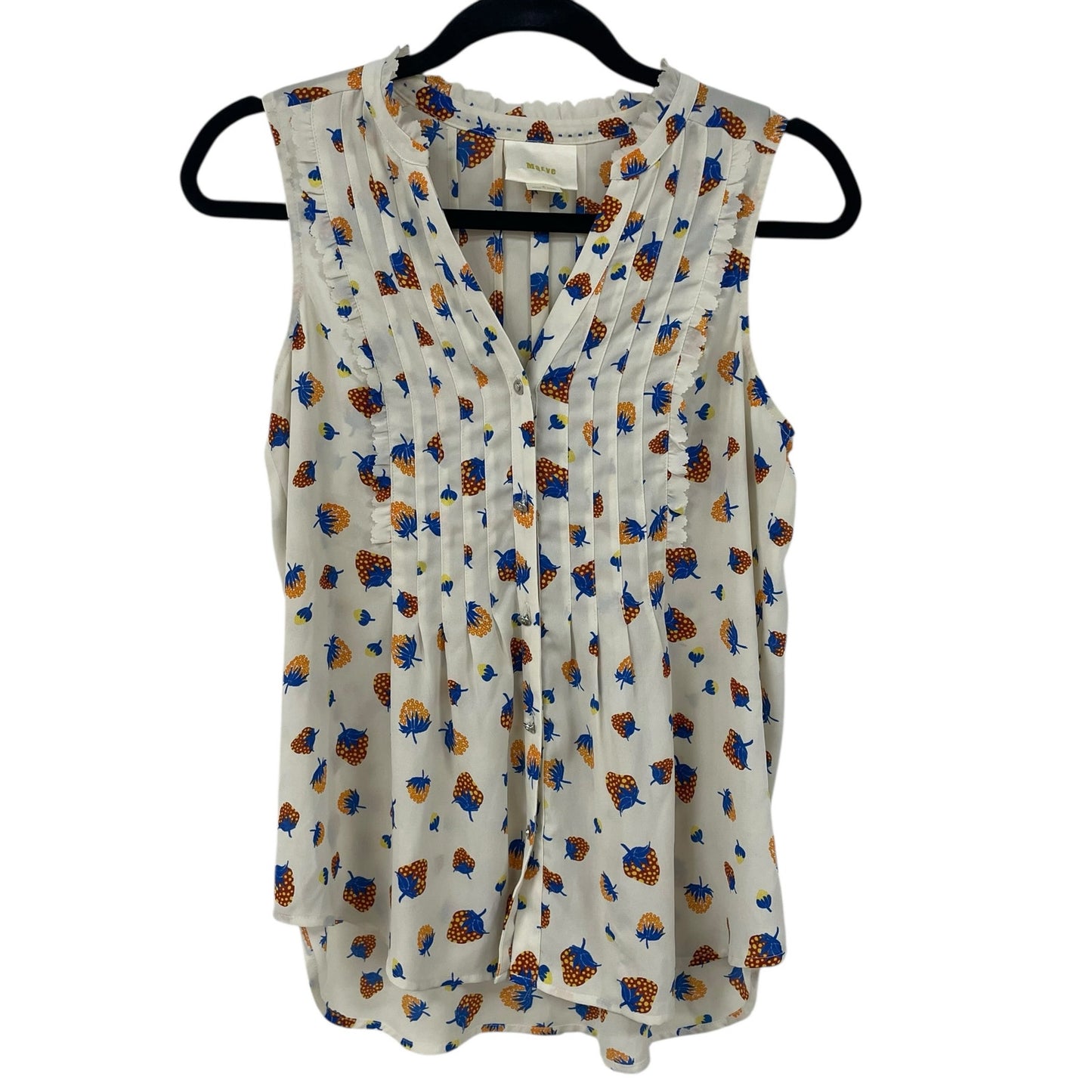 Anthropologie Maeve Strawberry Print Pleated Sleeveless Top Cream Multicolor 0