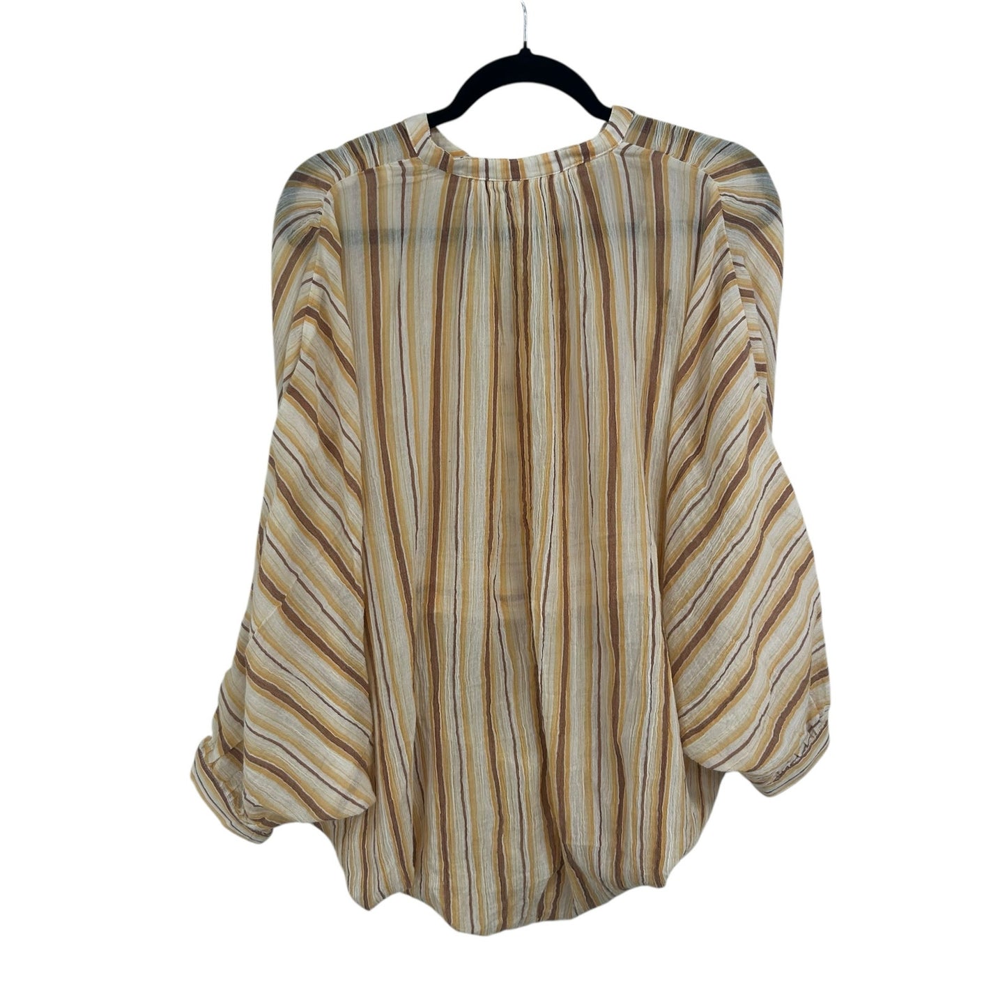NWT by Anthropologie Yellow White Brown Stripe Tie-Front Blouse Womens Medium