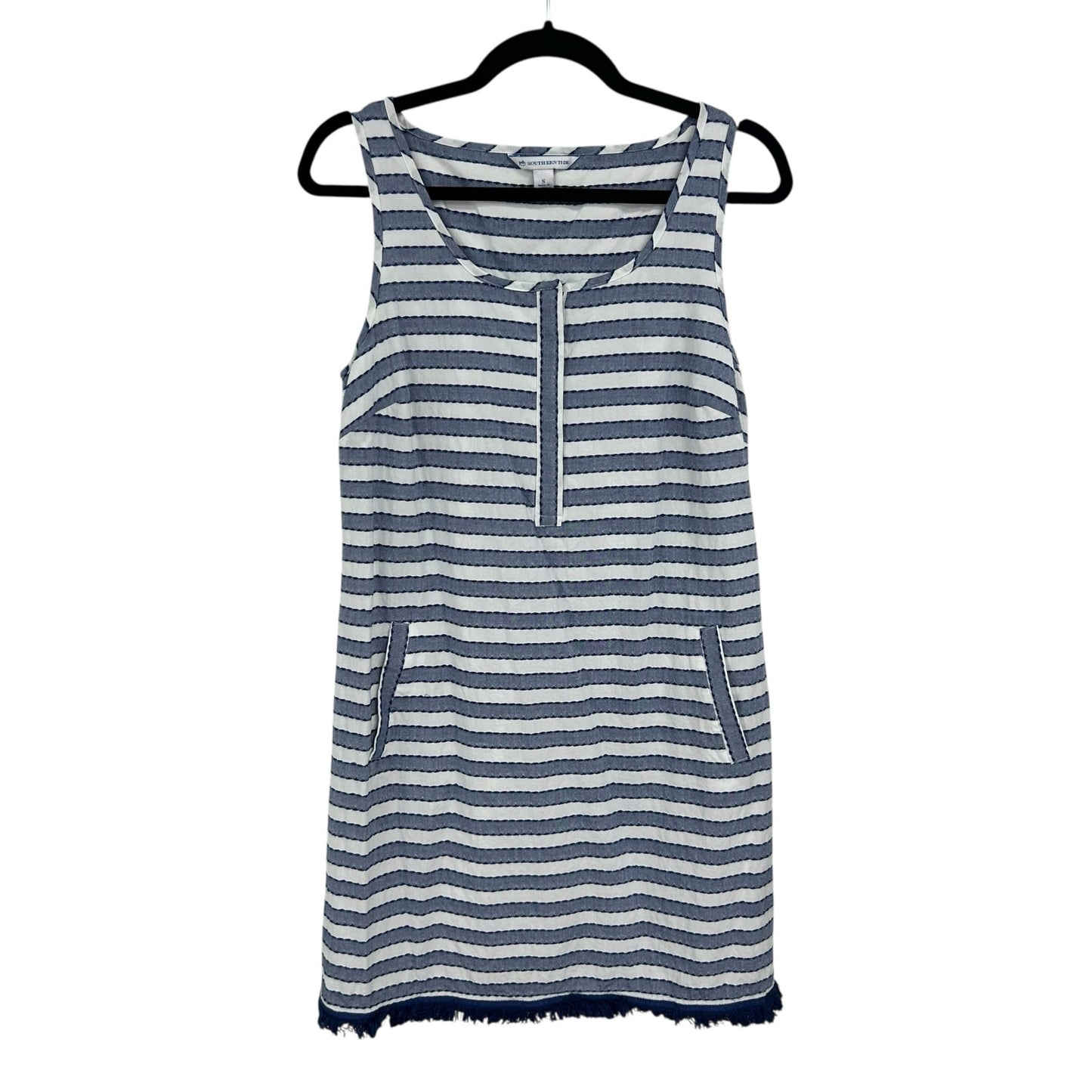 Southern Tide Navy White Striped Sleeveless Cotton Shift Dress Womens Small