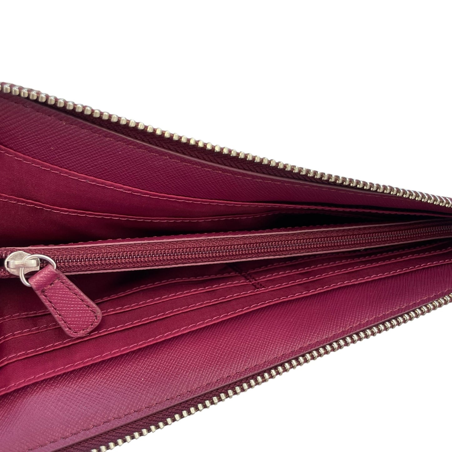 Coach Burgundy Saffiano Leather Zip Up Wristlet Pouch