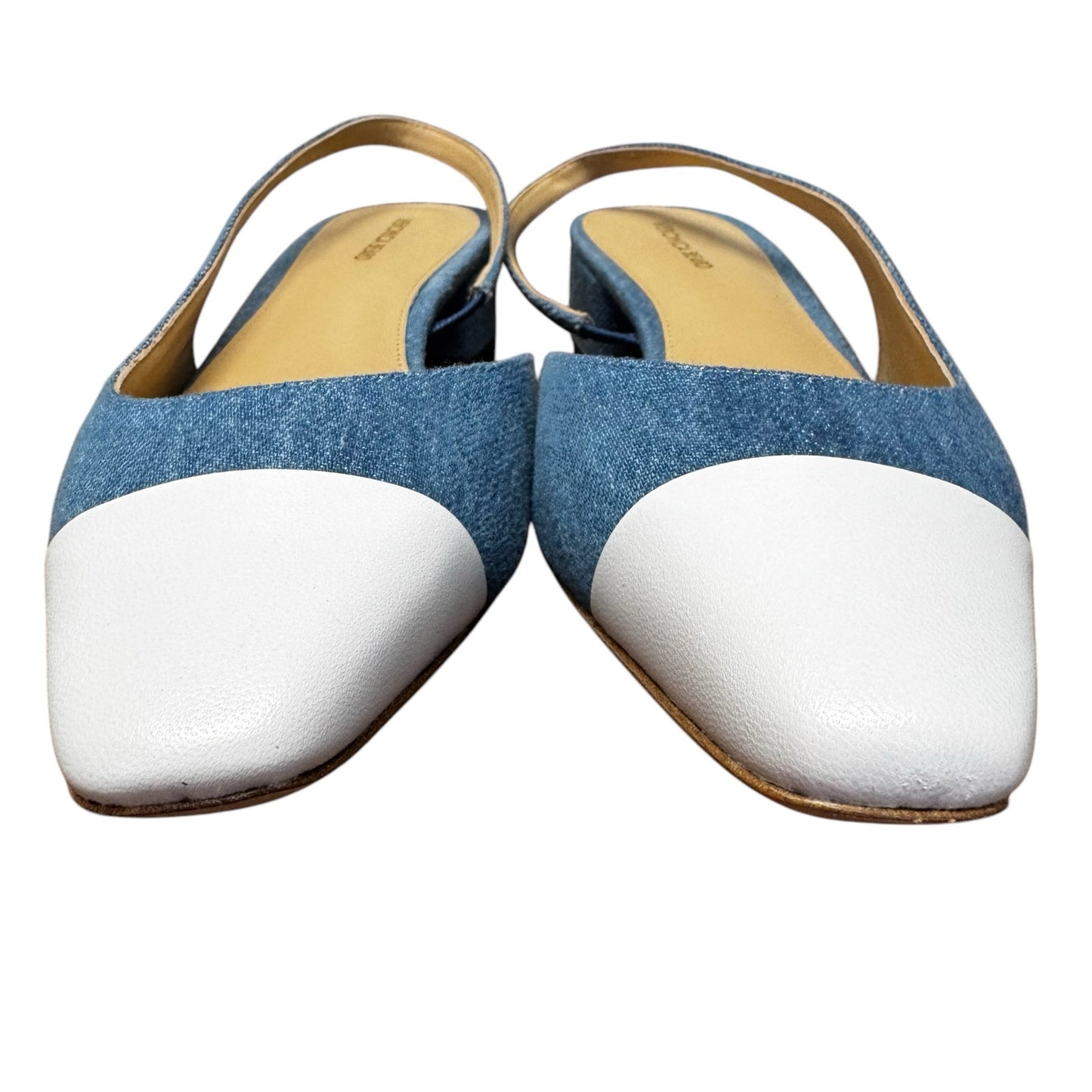 Veronica Beard Denim White Cecile Leather Slingback Ballerina Pumps Womens 8.5