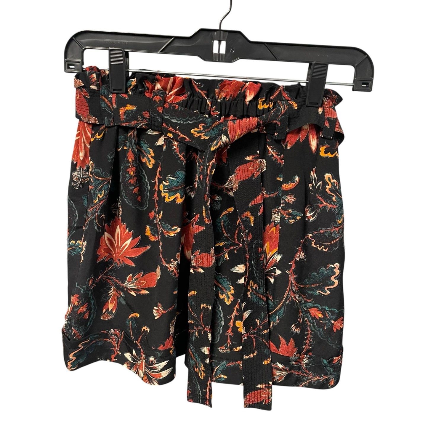 Ulla Johnson Leica Belted 100% Silk Paperbag Shorts Obsidian Floral Print Size 0