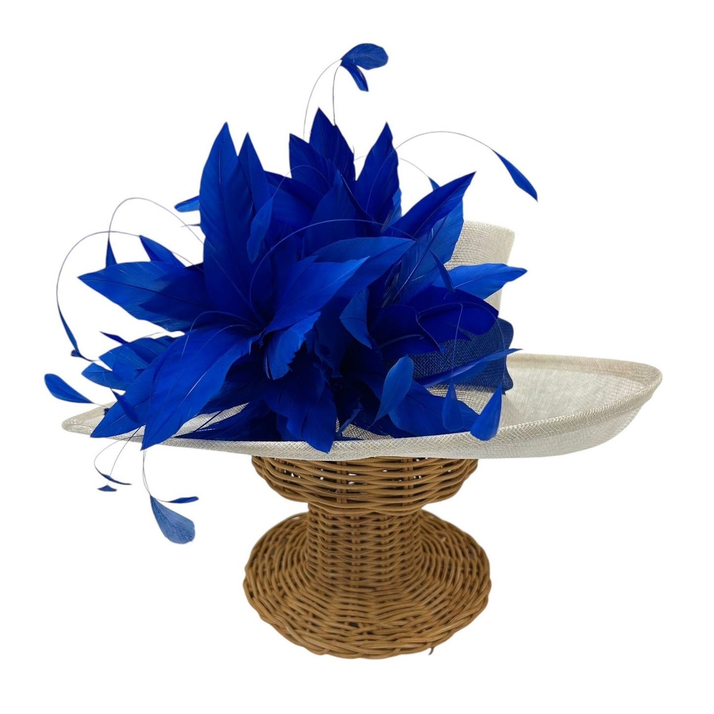 Unbranded Royal Blue & White Feather Embellished Derby / Church / Easter Hat