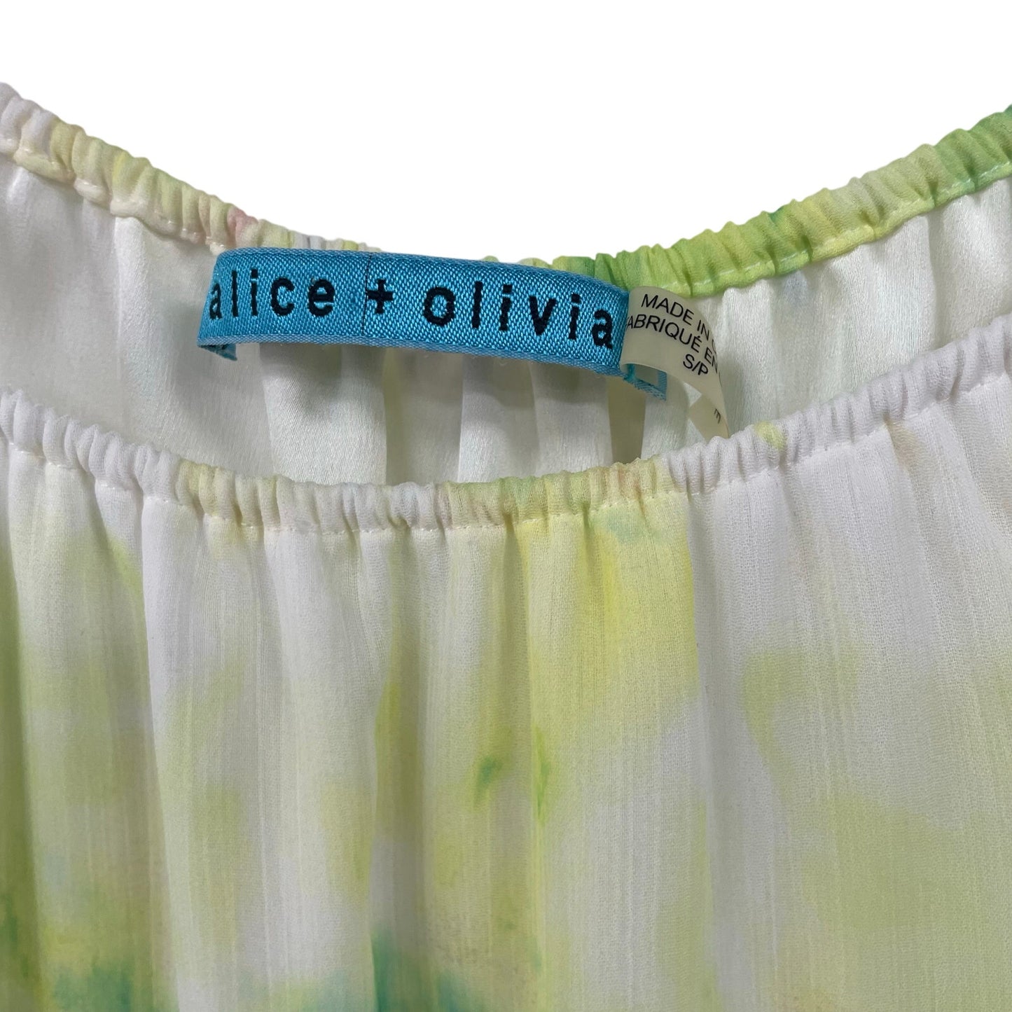 Alice + Olivia Sheer Sleeve Yellow Green Tie Dye Blouse Womens Small