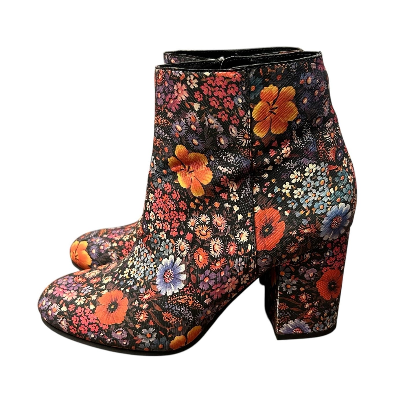 Lucky Brand Black Multicolor Boogie Floral Print Salmah Ankle Booties Womens 7