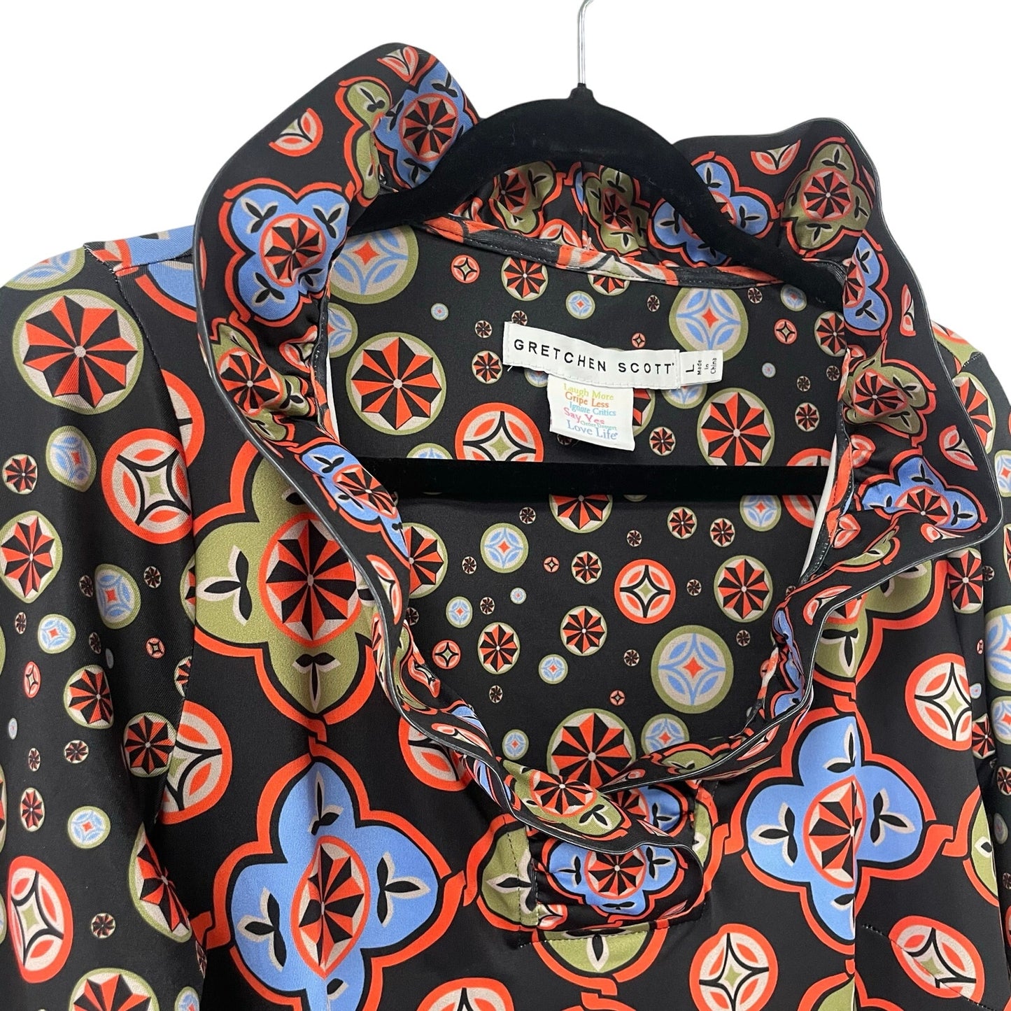 Gretchen Scott Jersey Ruffneck Dress Sundial Black Multicolor Womens Large