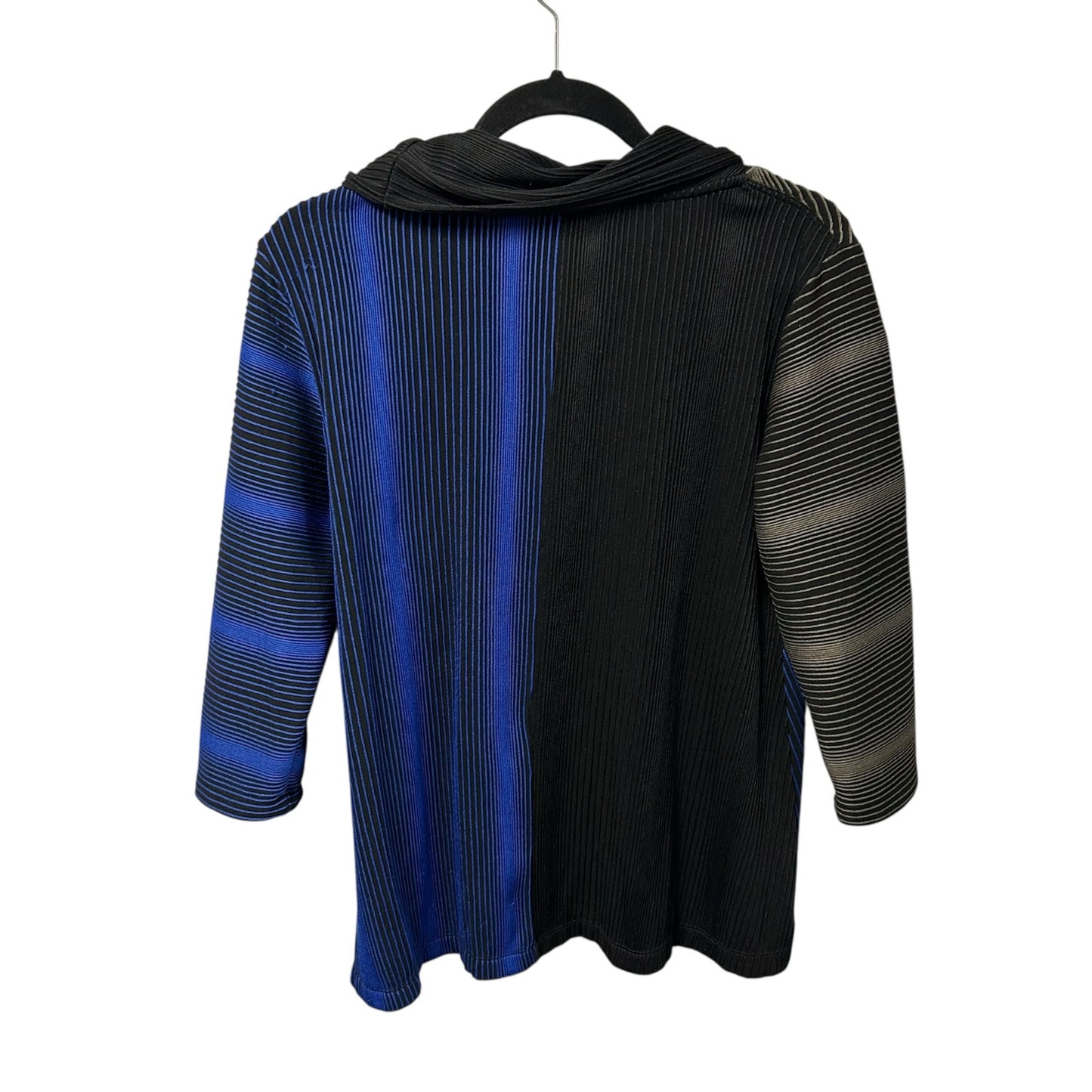 Ali Miles Black Blue 3/4 Sleeve Textured Cowl Neck Top Womens Petite Medium