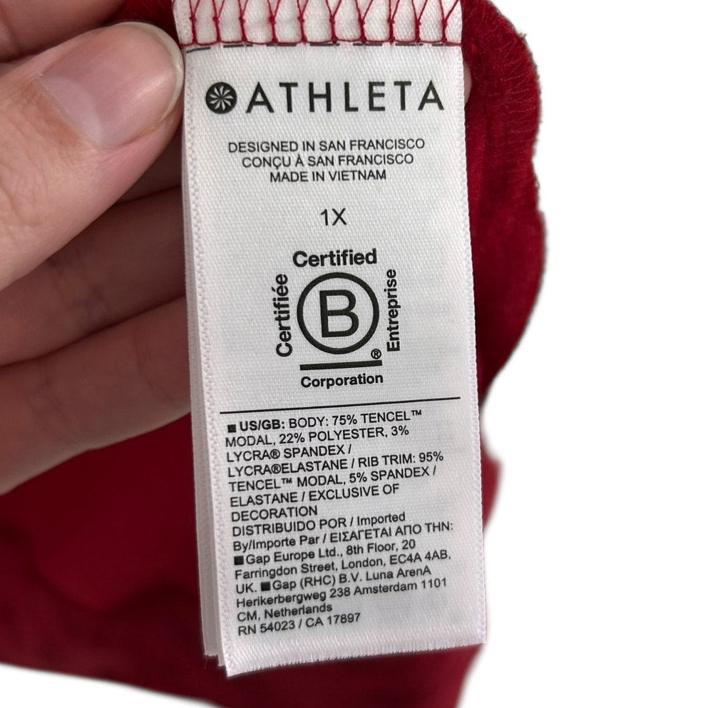 Athleta Agate Red Paisley Long Sleeve Coaster Luxe V-Neck Sweatshirt Womens 1X