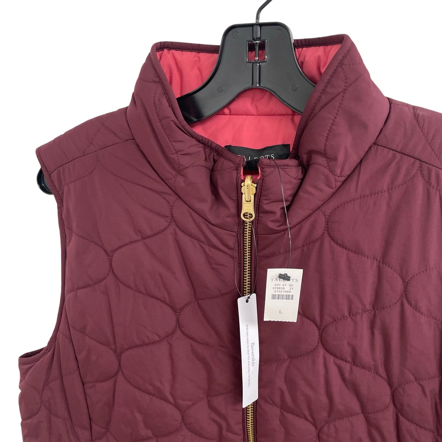 NWT Talbots Full Zip Reversible Vest in Rich Burgundy / Holly Berry Womens Large