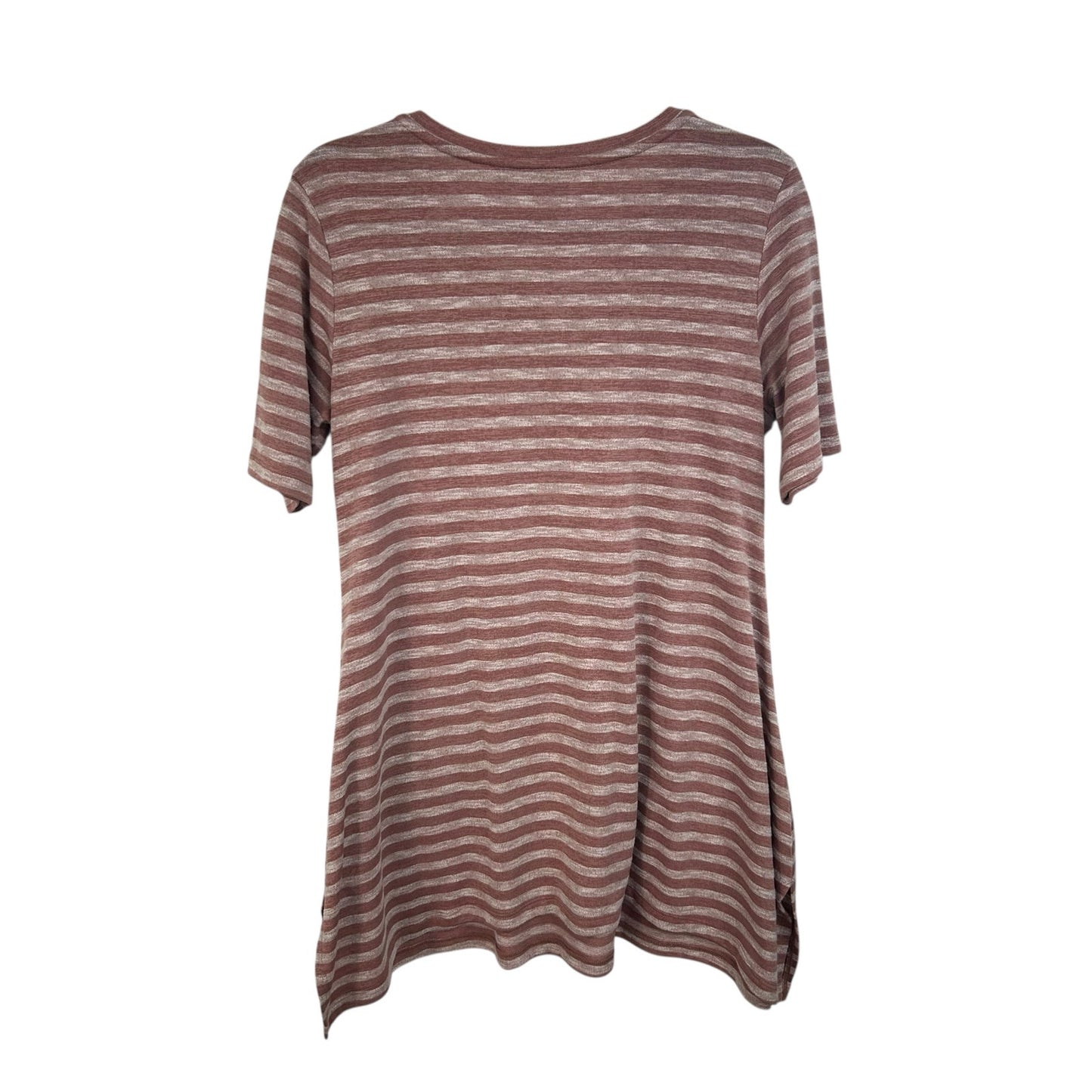 Logo by Lori Goldstein Red Tan Stripe Short Sleeve Tunic Top Womens Medium