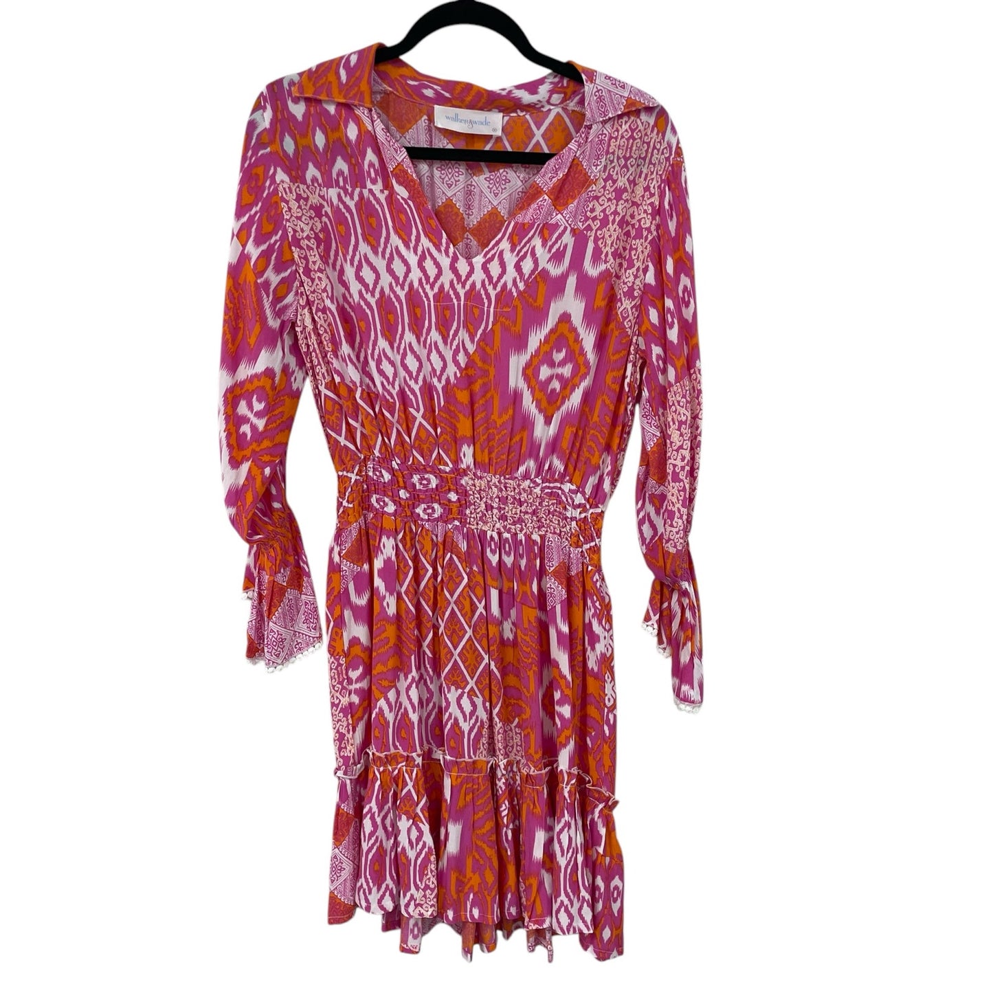 Walker & Wade Mia Dress in Flamingo Pink Orange Ikat Print Womens Medium