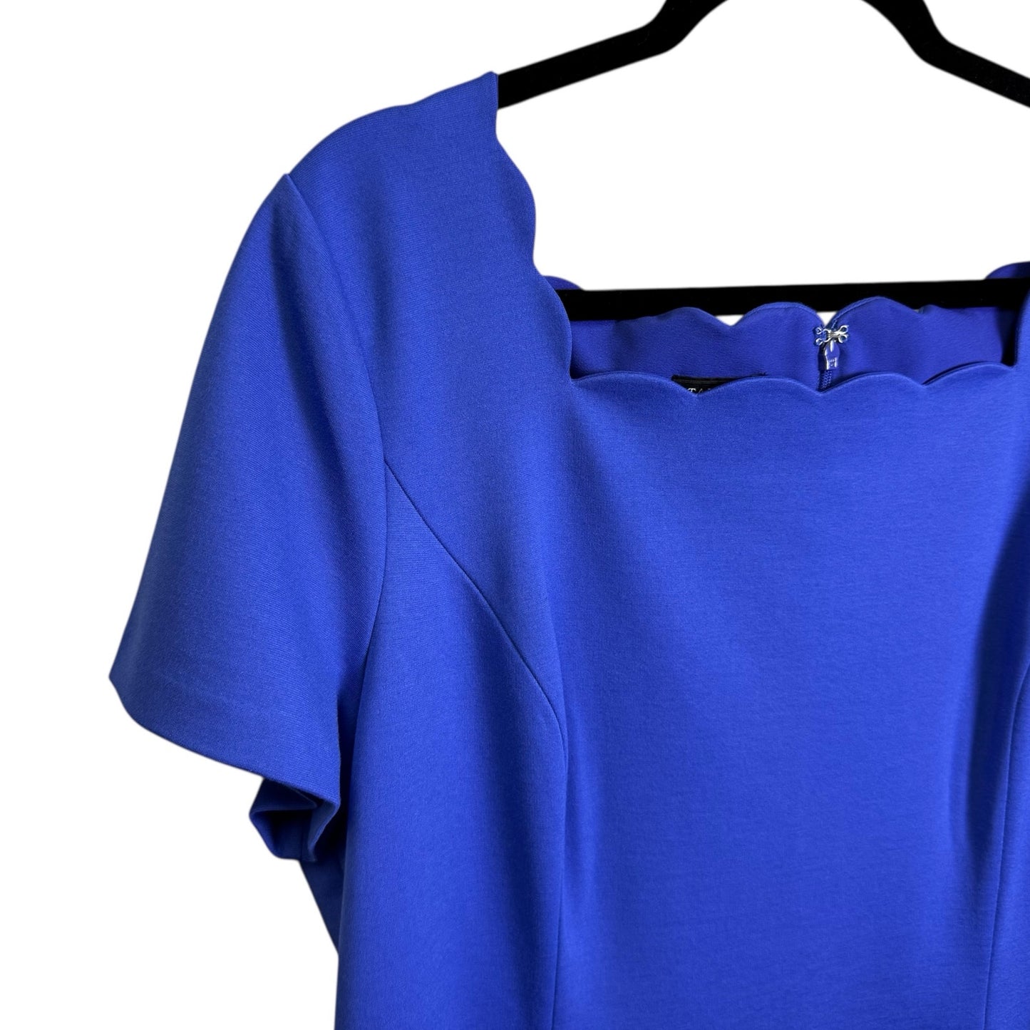 NWT Talbots Blue Short Sleeve Scalloped Square Neck Mini Shift Dress Womens 18