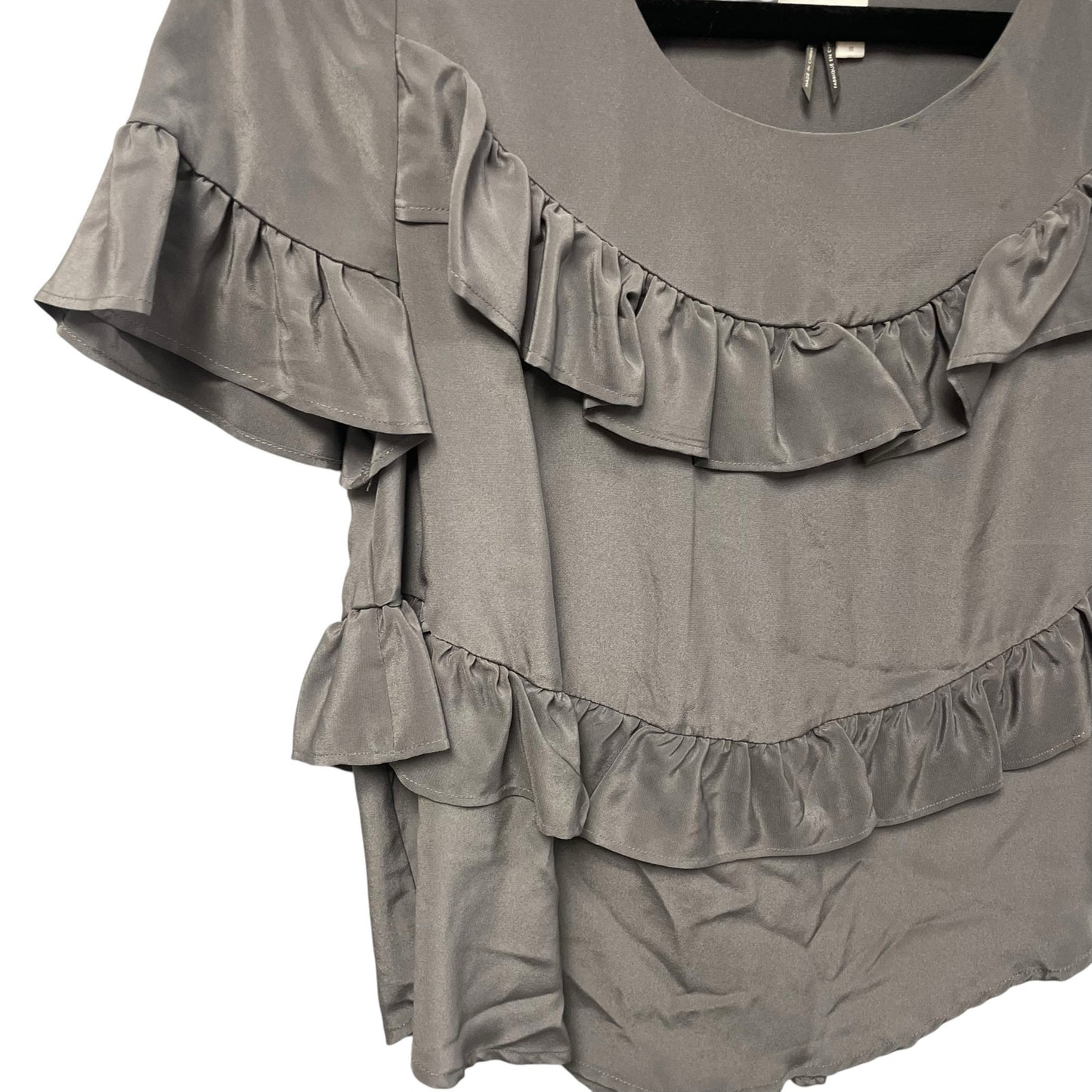 Anthropologie HD in Paris Pure Silk Short Sleeve Ruffle Top Gray Womens Size XS