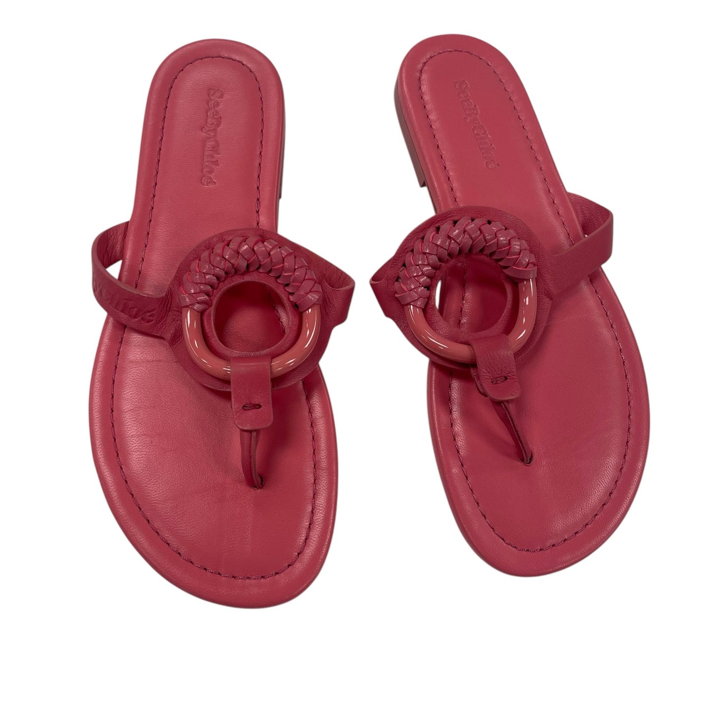 See by Chloé Hana Thong Strap Sandals Coral Pink Leather Womens 39 / US 9
