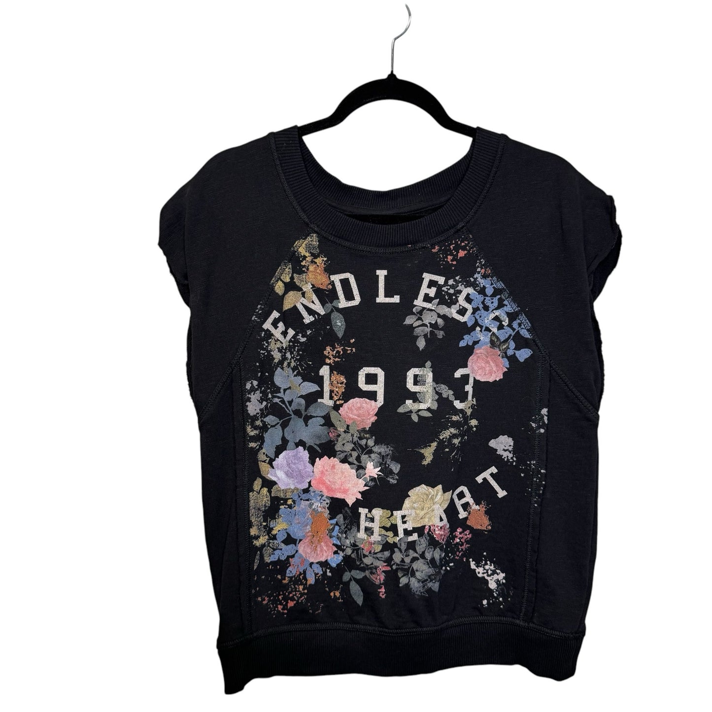 Pilcro Black Floral Sleeveless Crewneck Cotton Muscle Sweatshirt Womens Medium