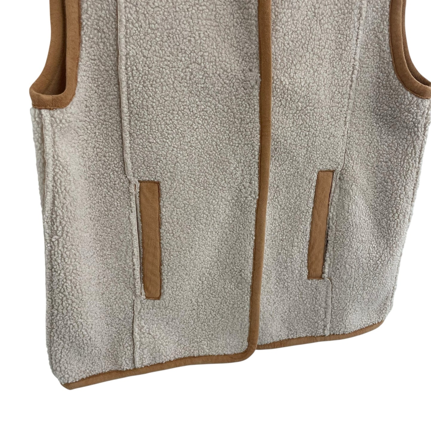 NWT Draper James Reversible Faux Suede Sherpa Vest Cream Tan Womens Small