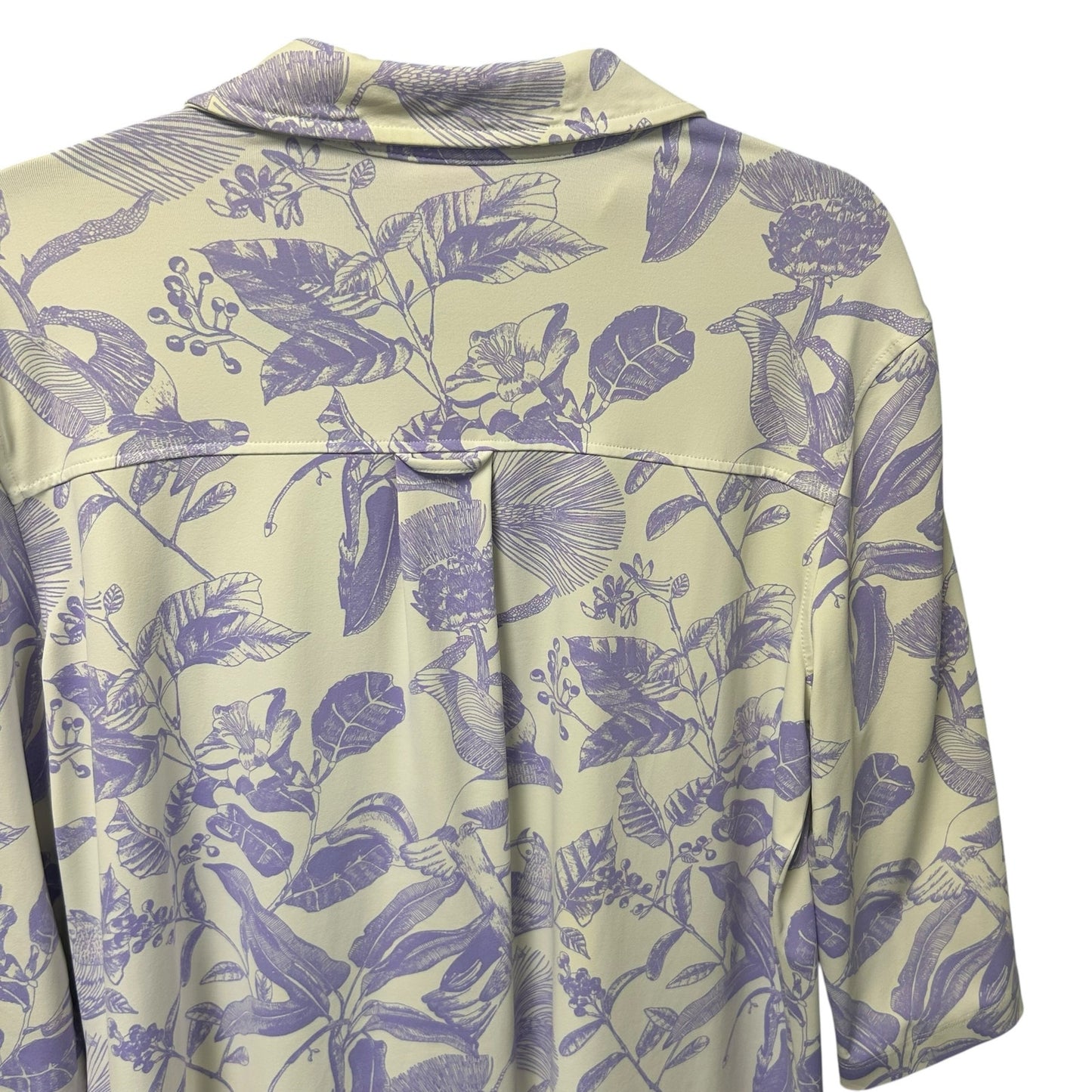 Persifor White Purple Bird Floral Toile Print 3/4 Sleeve Shirt Dress Womens XL