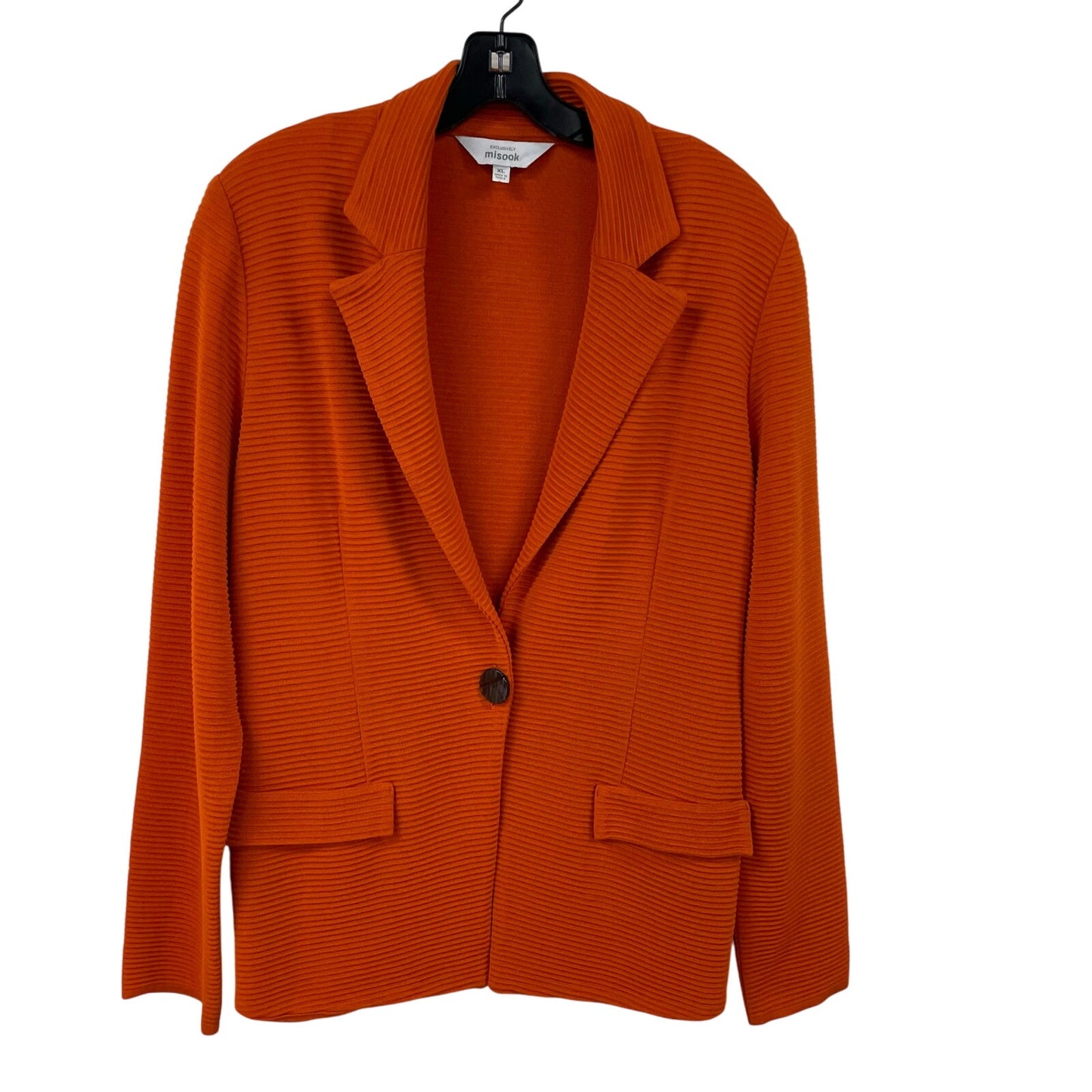 Exclusively Misook Single Button Front Knit Blazer Jacket Orange Womens Size XL