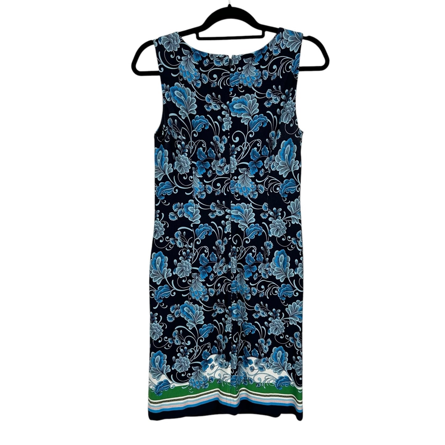 Chico’s Navy Blue Floral Point Border Print Sleeveless Shift Dress Womens US 4