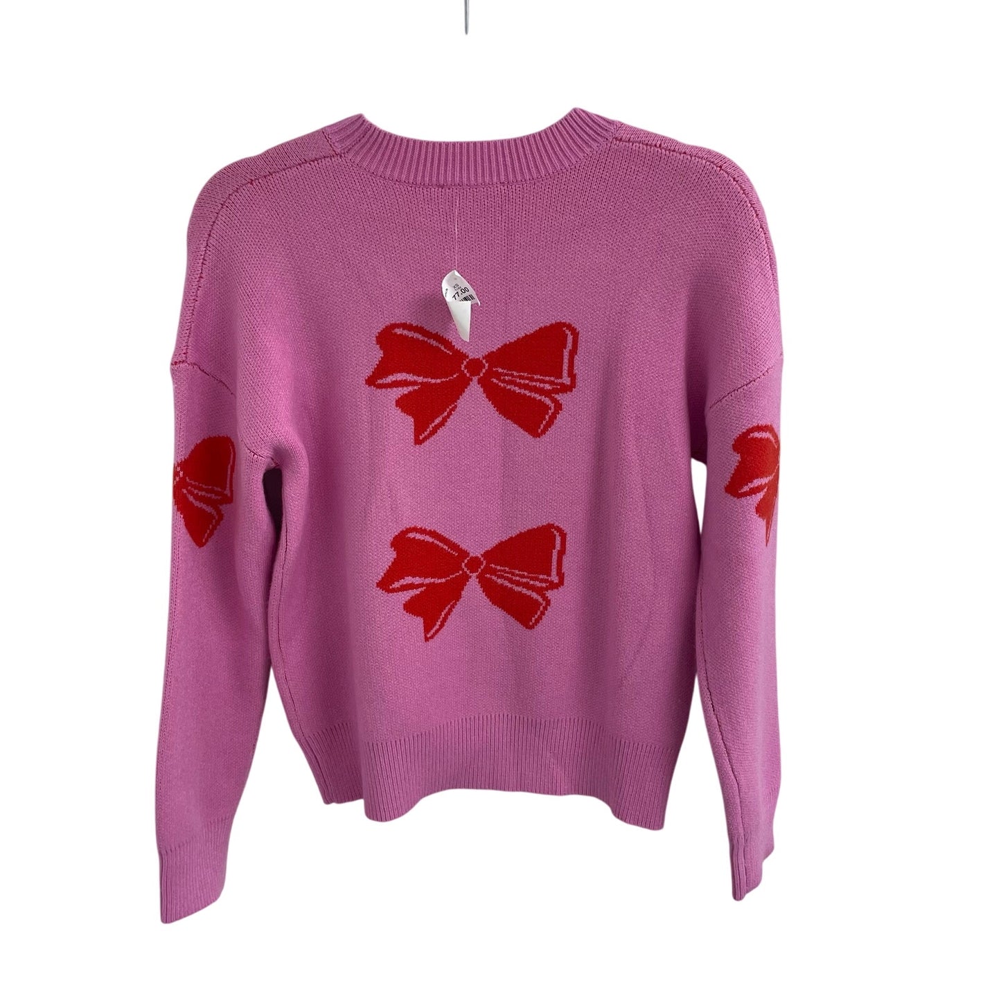 NWT THML Pullover Crewneck Bow Sweater Pink Red Womens Size XS