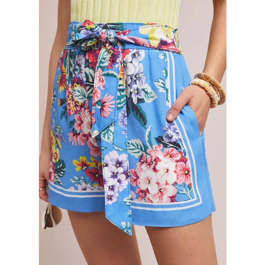 Maeve by Anthropologie Blue Mulitcolor Floral Scarf-Printed Shorts Womens Small
