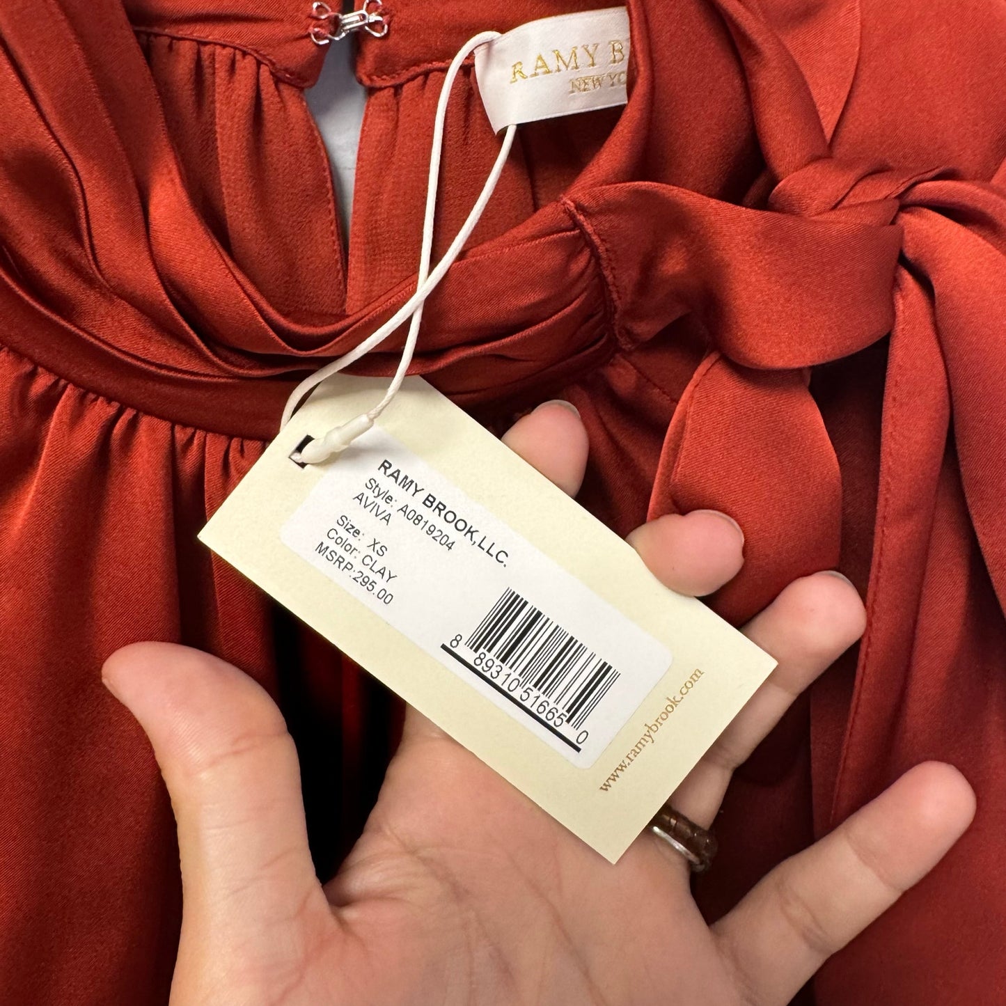 NWT Ramy Brook in Clay Red Sleeveless Mock Tie Neck Aviva Top Womens X-Small