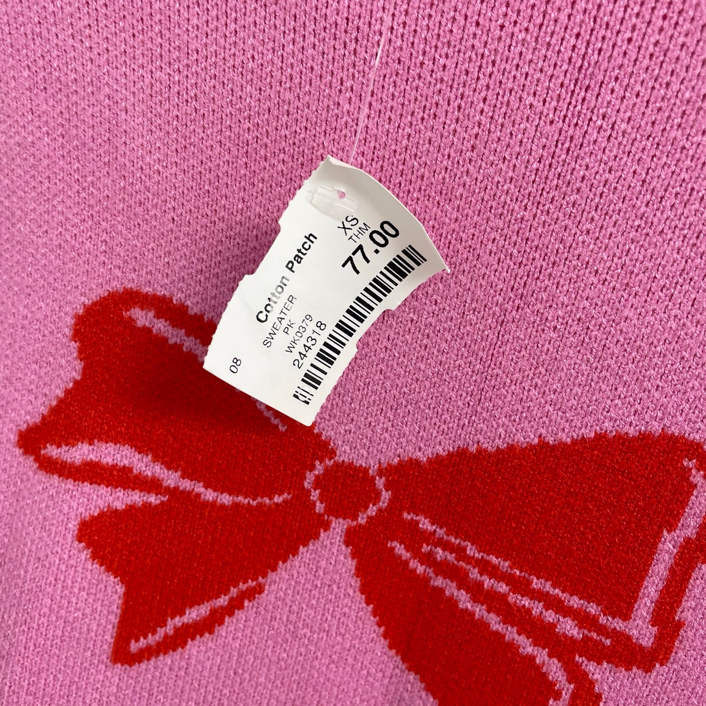 NWT THML Pullover Crewneck Bow Sweater Pink Red Womens Size XS