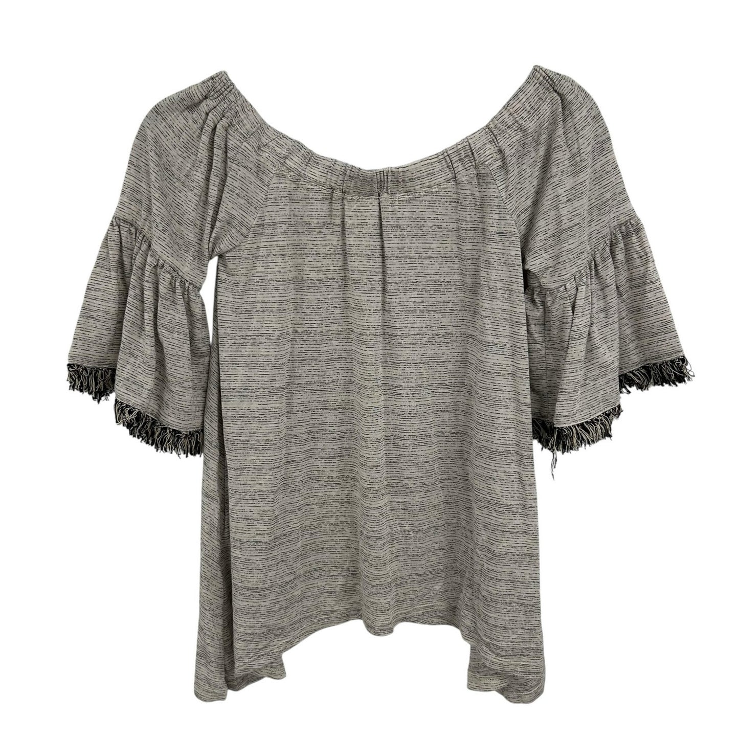 NWT Eri + Ali Anthropologie Short Fringe Trim Sleeve Asymmetric Top Womens Small