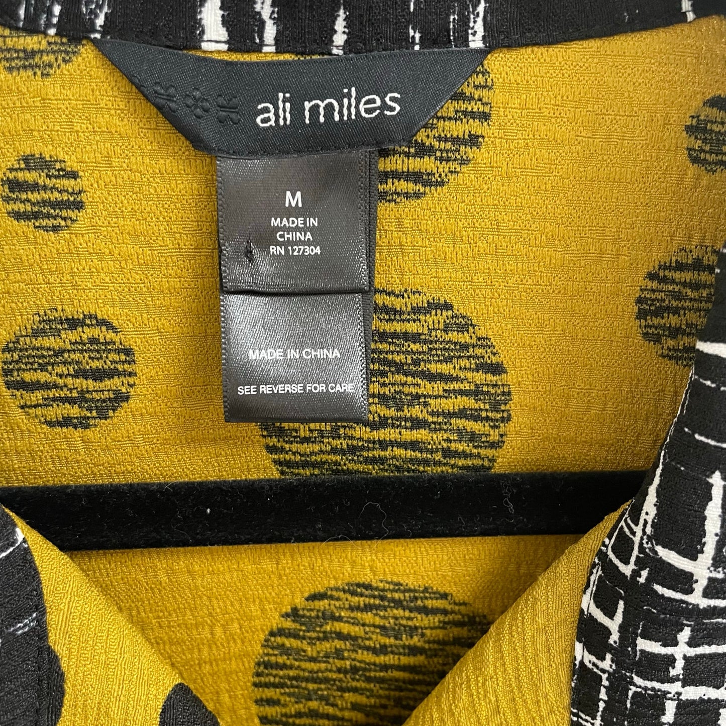 Ali Miles Mustard Yellow Black Polka Dot Button Front Collared Jacket Medium