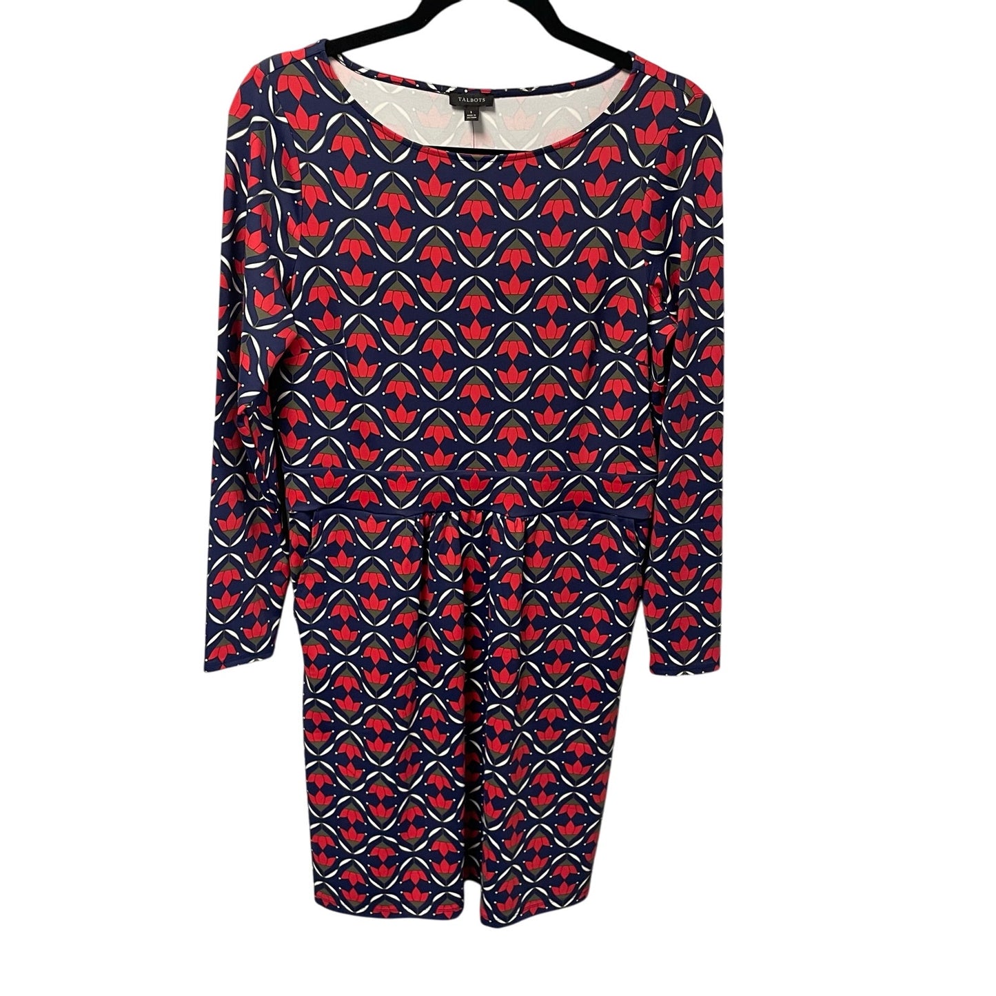 NWT Talbots Effortless Jersey A-Line Dress Ditsy Flip Red Navy Green Size Small