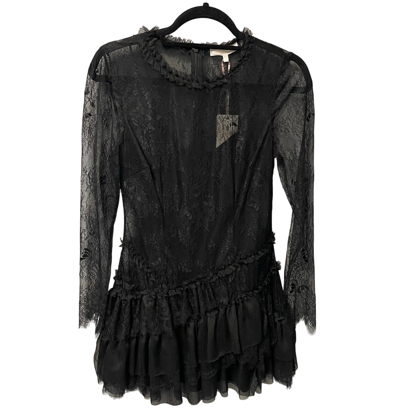 NWT LoveShackFancy Amberleigh Black Ruffle Lace Mini Dress Womens Size 2