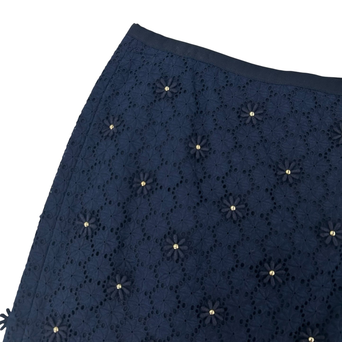 Talbots Navy Floral Eyelet Gold Embellished Lined Pencil Skirt Womens Petite 8