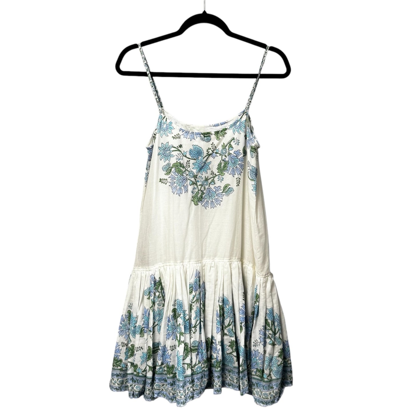 NWT Juliet Dunn White Blue Floral Sleeveless Scoop Neck Drop Waist Dress Women 2