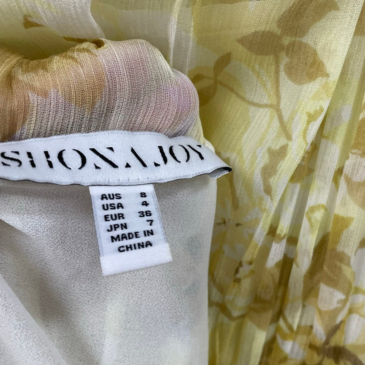 Shona Joy Light Yellow Floral Leticia Tiered Dress Mock Neck Midi Length US 4
