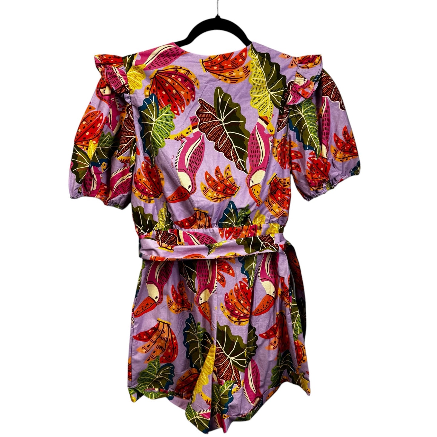 NWT Farm Rio Multi Color Breaks Bananas Ruffle Belted Romper Womens Medium
